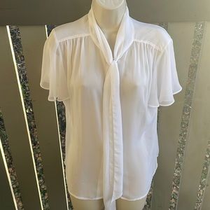 Winter White Calvin Klein sheer top with tie M Office Work top!